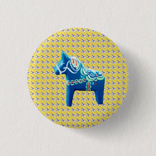 Blue Dala Horse Ronde Button 3,2 Cm (Voorkant)