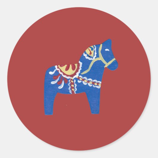 Blue Dala Horse Ronde Sticker (Voorkant)