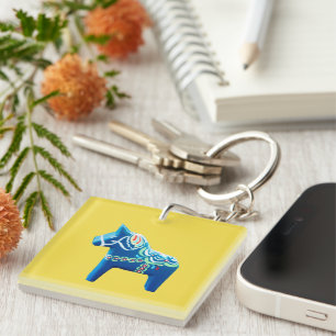 Blue Dala Horse Sleutelhanger