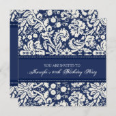 Blue Damask 60th Birthday Party Invitations (Devant / Derrière)