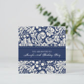 Blue Damask 60th Birthday Party Invitations (Debout devant)