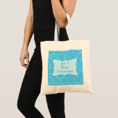 Blue Damask Baby is een jongen geboorteaankondigin Tote Bag (Voorkant (product))