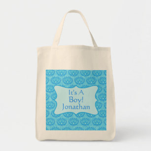 Blue Damask Baby is een jongen geboorteaankondigin Tote Bag