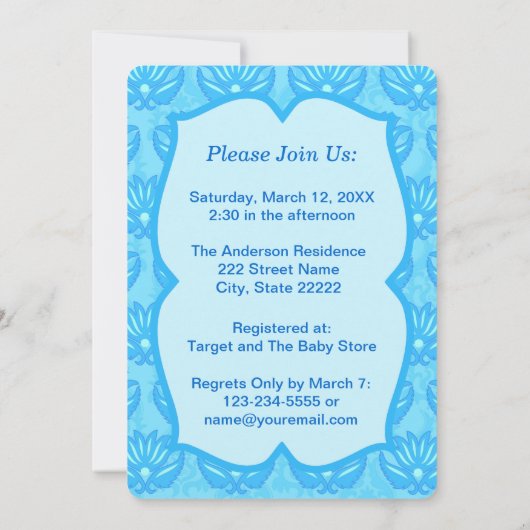 Blue Damask Baby Shower - Aangepaste uitnodiging (Achterkant)