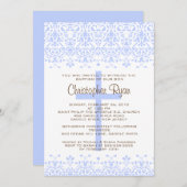 Blue Damask Baptism Invitation Kaart (Voorkant / Achterkant)