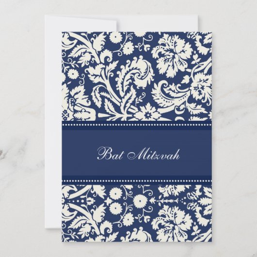Blue Damask Bat Mitzvah-uitnodigingen Kaart (Voorkant)