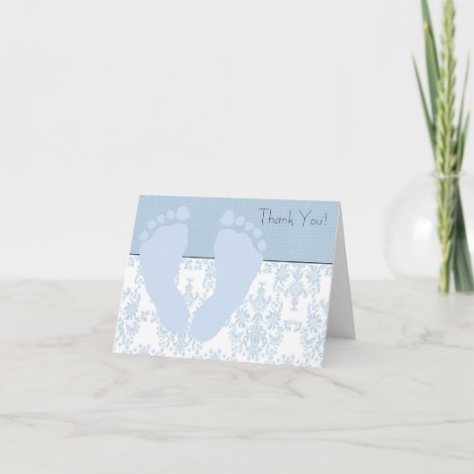Blue Damask Blue Baby Feet Baby Merci (Devant)