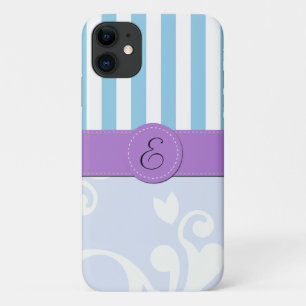 Blue Damask, Blue Stripes, Striped, Monogram iPhone 11 Hoesje