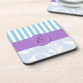 Blue Damask, Blue Stripes, Striped, Monogram Drankjes Onderzetter (Linkerzijde)