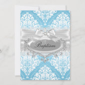 Blue Damask Bow Baptism Invitation Kaart (Voorkant)