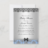 Blue Damask & Bow Boy Baby shower Invitation Kaart (Achterkant)