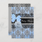 Blue Damask & Bow Boy Baby shower Invitation Kaart (Voorkant / Achterkant)