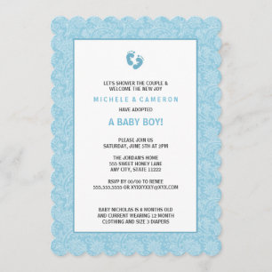 Blue Damask Boy Baby shower nodigt poten uit Kaart
