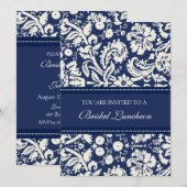 Blue Damask Bridal Luncheon Invitation Cards Kaart (Voorkant / Achterkant)
