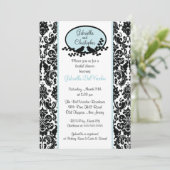 Blue Damask Bridal Shower Invitation Kaart (Staand voorkant)