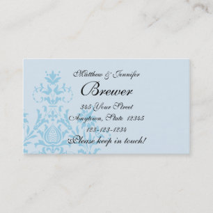 Blue Damask Bride & Groom Contactgegevens Kaart Contactkaartje