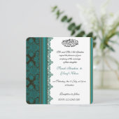 Blue Damask Brocade Muslim bruiloft Kaart (Staand voorkant)