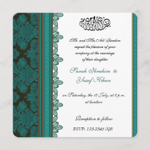 Blue Damask Brocade Muslim bruiloft Kaart