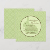 Blue Damask Bunny Baby shower Invitation Neutral Kaart (Voorkant / Achterkant)