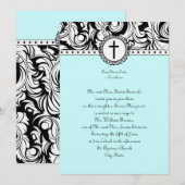 Blue Damask Christelijke Wedding Invitation Kaart (Voorkant / Achterkant)