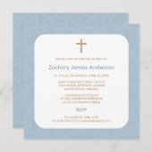 Blue Damask & Cross-Baptism-uitnodigingen Kaart (Voorkant / Achterkant)