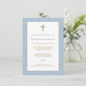 Blue Damask & Cross-Baptism-uitnodigingen Kaart (Staand voorkant)