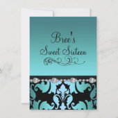 Blue Damask & Diamond Image Sweet 16 Invitation (Devant)