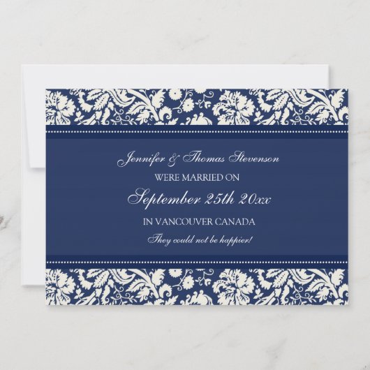 Blue Damask Elopement koninklijke kaarten (Achterkant)