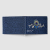 Blue Damask en Peacock Feather Wedding Guest Book Gastenboek (Volledig)
