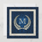 Blue damask en Pearls bruiloft-uitnodiging Kaart (Voorkant)