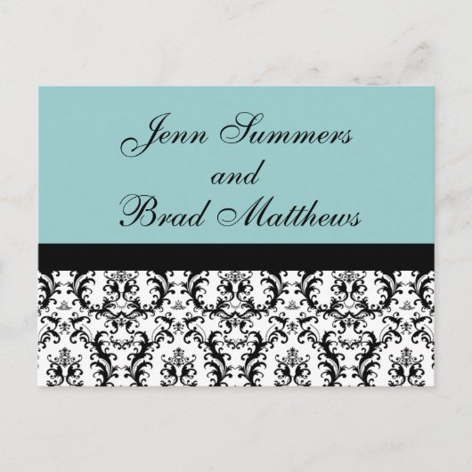 Blue Damask Enregistrer la date Carte postale (Devant)