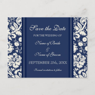 Blue Damask Enregistrer la date Cartes postales Ma