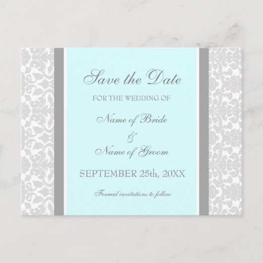 Blue Damask Enregistrer la date Cartes postales Ma (Devant)
