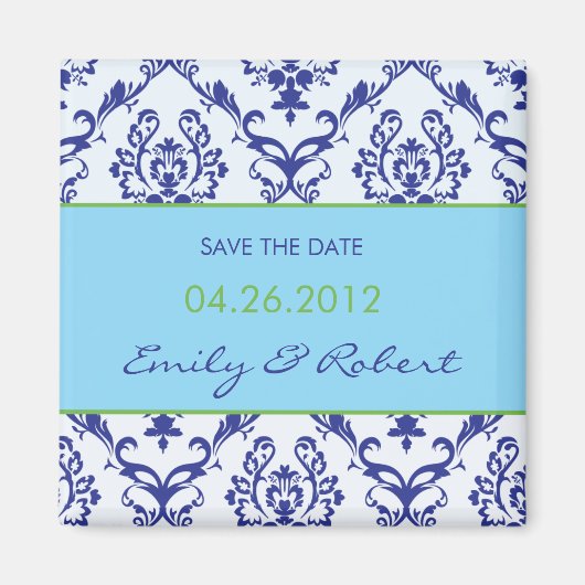 Blue Damask enregistrer la date mariage aimant (Devant)