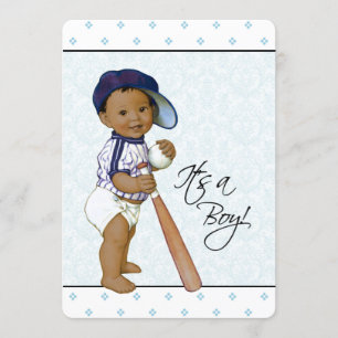 Blue Damask Ethnic Baby Shower Kaart