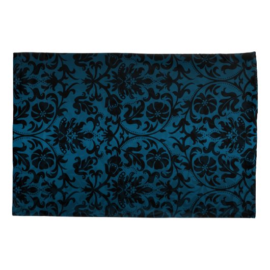 Blue Damask Floral Pattern Kussensloop (Achterkant-Links)