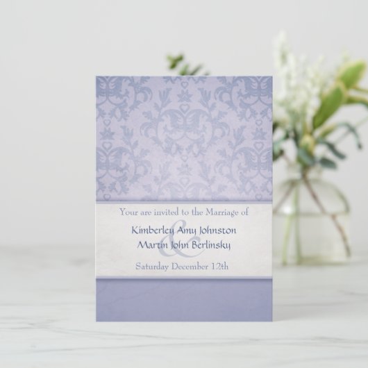 Blue damask formele trouwuitnodiging kaart (Staand voorkant)