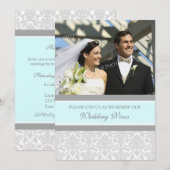 Blue Damask Foto Wedding Vow Renewal Uitnodigingen (Voorkant / Achterkant)