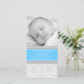 Blue Damask Hartelijk dank Baby shower fotokaarten Bedankkaart (Staand voorkant)