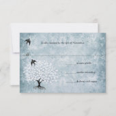 Blue Damask Heart Leaf Tree  Bird RSVP Kaartje (Voorkant)