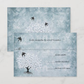 Blue Damask Heart Leaf Tree  Bird RSVP Kaartje (Voorkant / Achterkant)