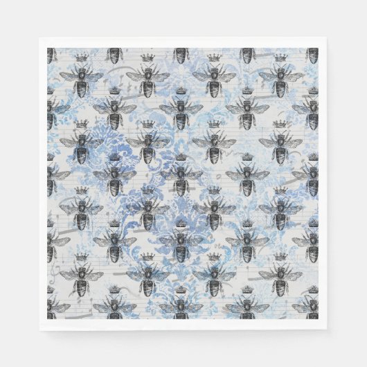Blue Damask Honeybee Servet (Voorkant)