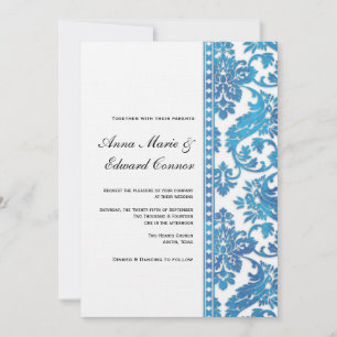 Blue  Damask Lace Wedding Kaart