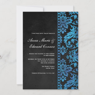 Blue  Damask Lace Wedding Kaart