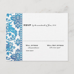 Blue  Damask Lace Wedding RSVP Kaartje