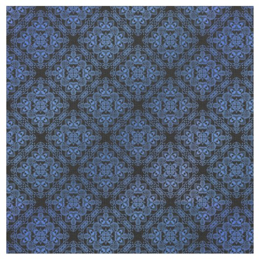 Blue Damask Medallion Pattern Stof (Close Up)