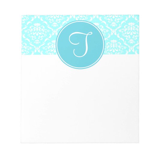 Blue Damask Monogram Notitieblok (Voorkant)