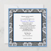 Blue Damask Monogram Weddenschap Kaart (Achterkant)