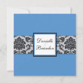 Blue Damask Monogram Weddenschap Kaart (Voorkant)