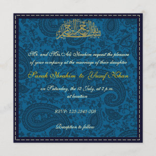 Blue Damask Muslim bruiloft Kaart